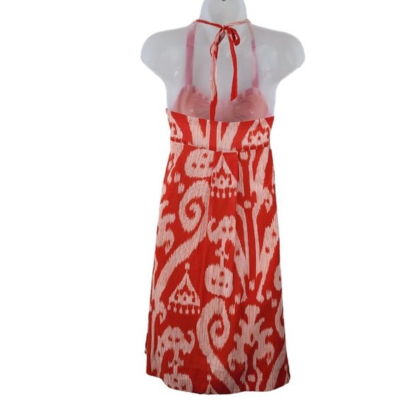 Anthropologie Meave Size 2 Dress party event Halter Tropical Ikat Orange Red - Picture 4 of 6